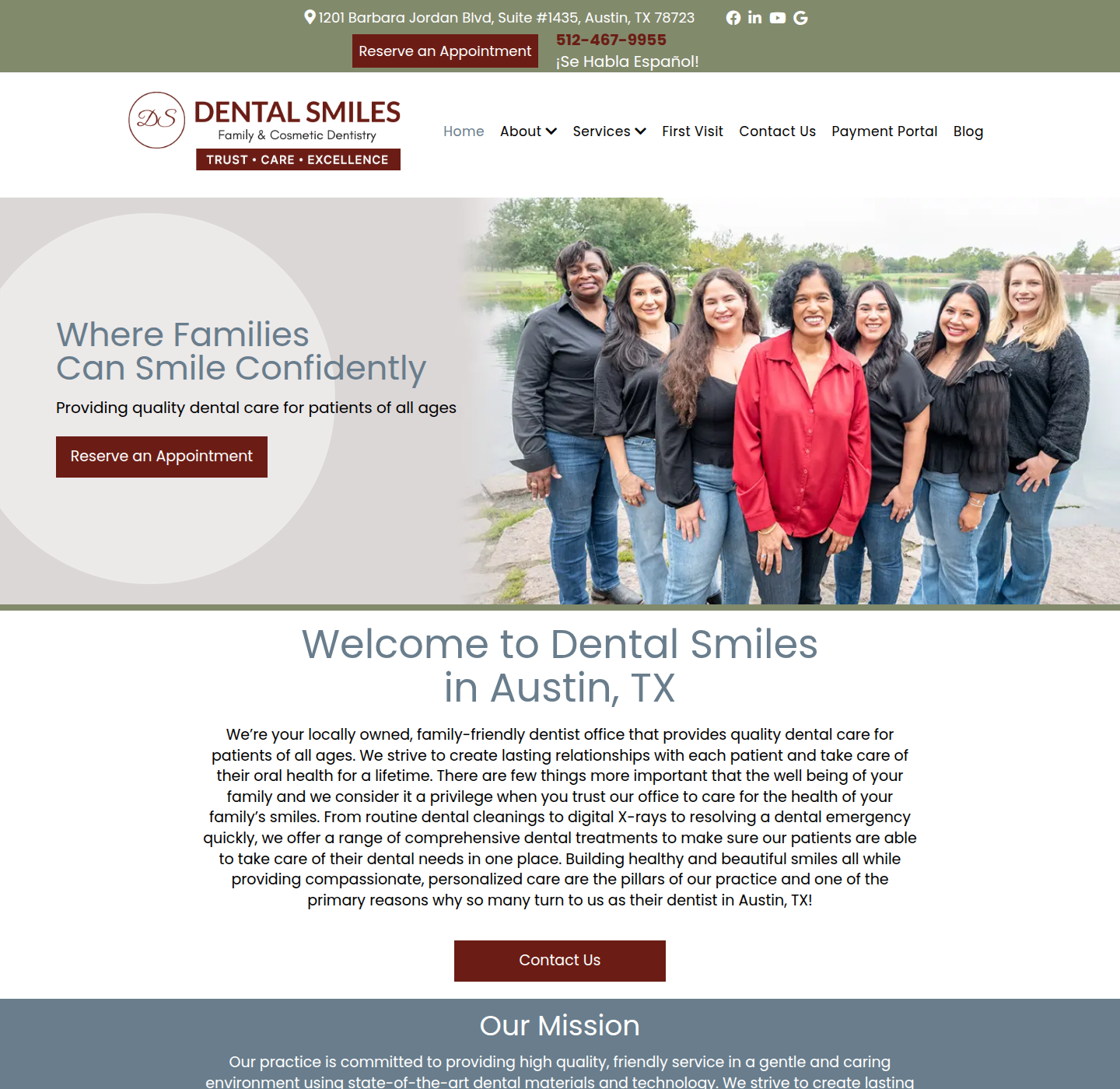 Before: the dental practice's dated homepage