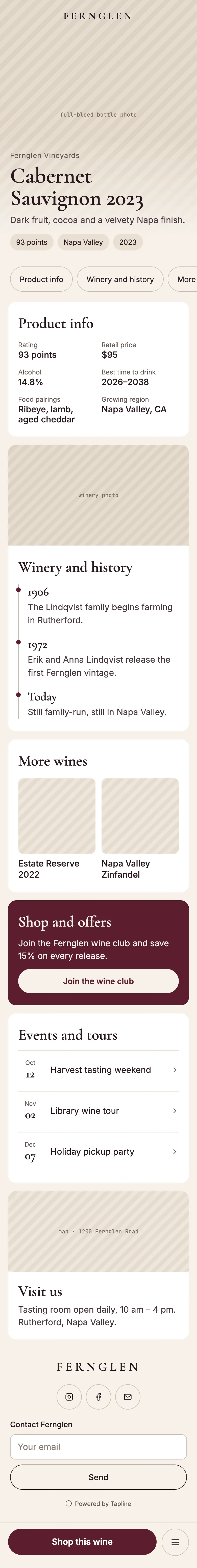 Elegant template: Fernglen Cabernet Sauvignon product page