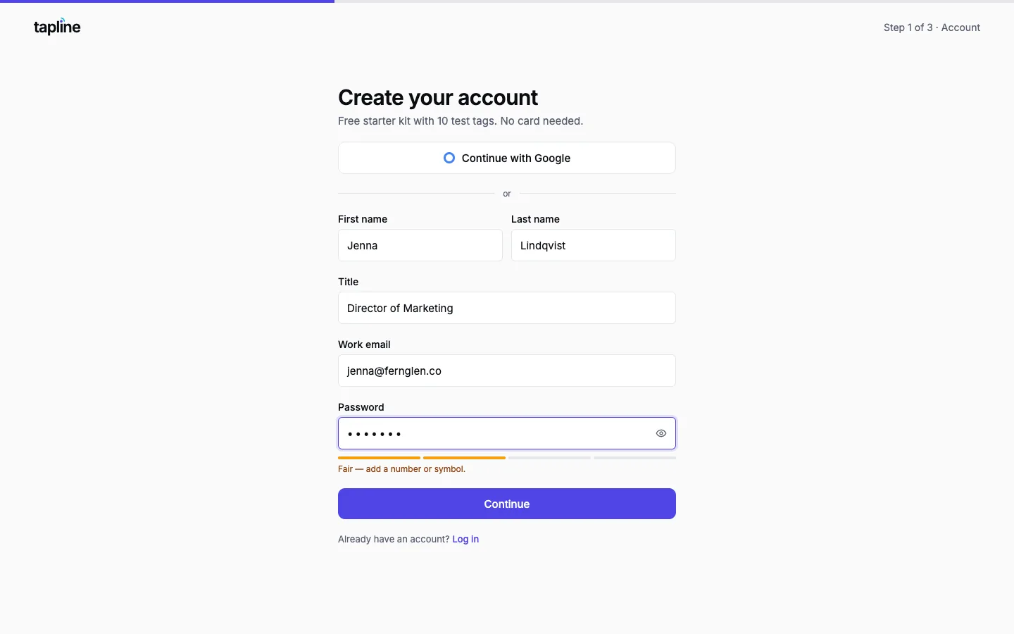 Register step 1