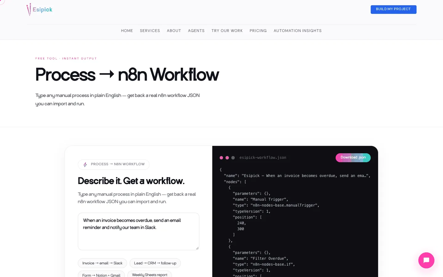 Screenshot of the Workflow Generator