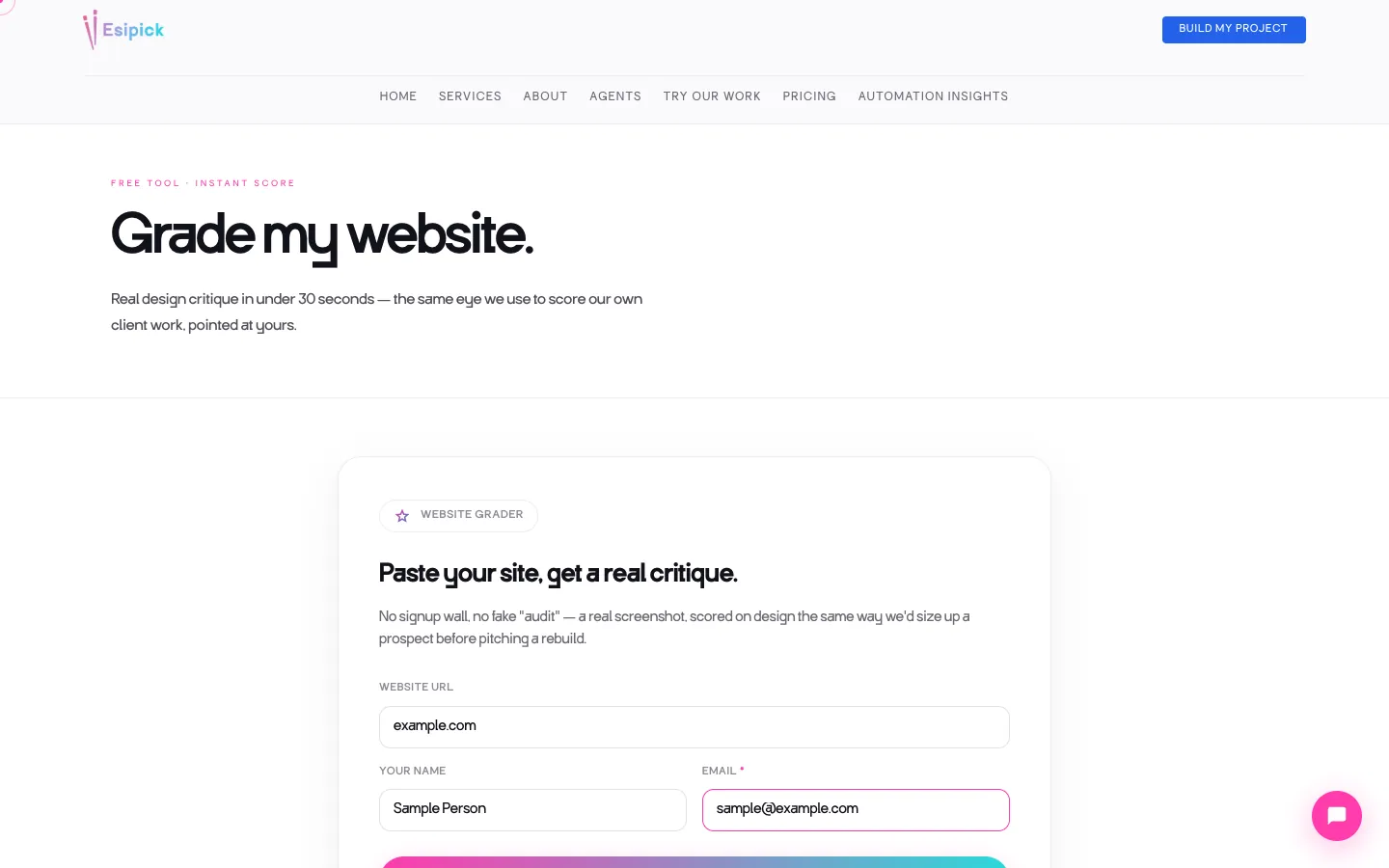 Screenshot of the Website Grader