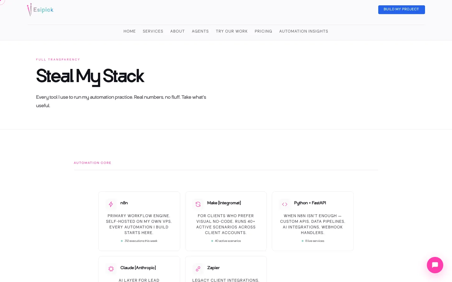 Screenshot of the Our Stack