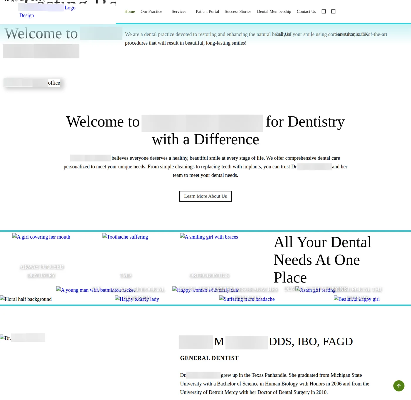 Homepage of a dental practice before the redesign (anonymised)
