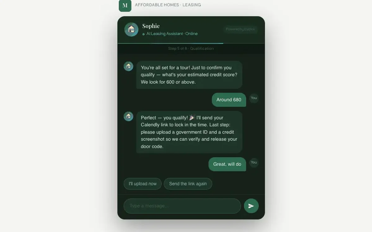 Sophie chat asking a renter for an estimated credit score