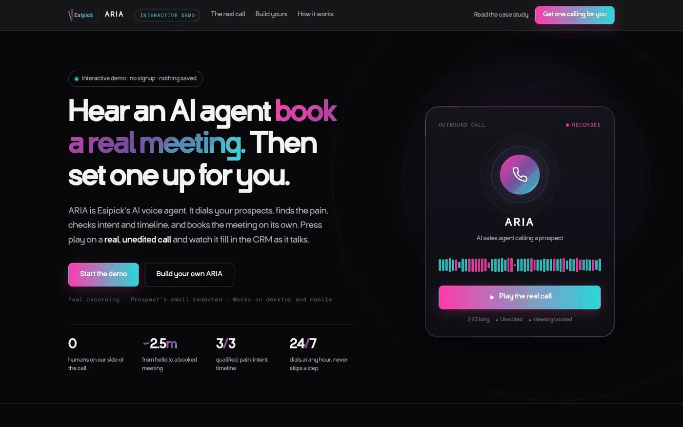 ARIA call recording and transcript, from the interactive demo