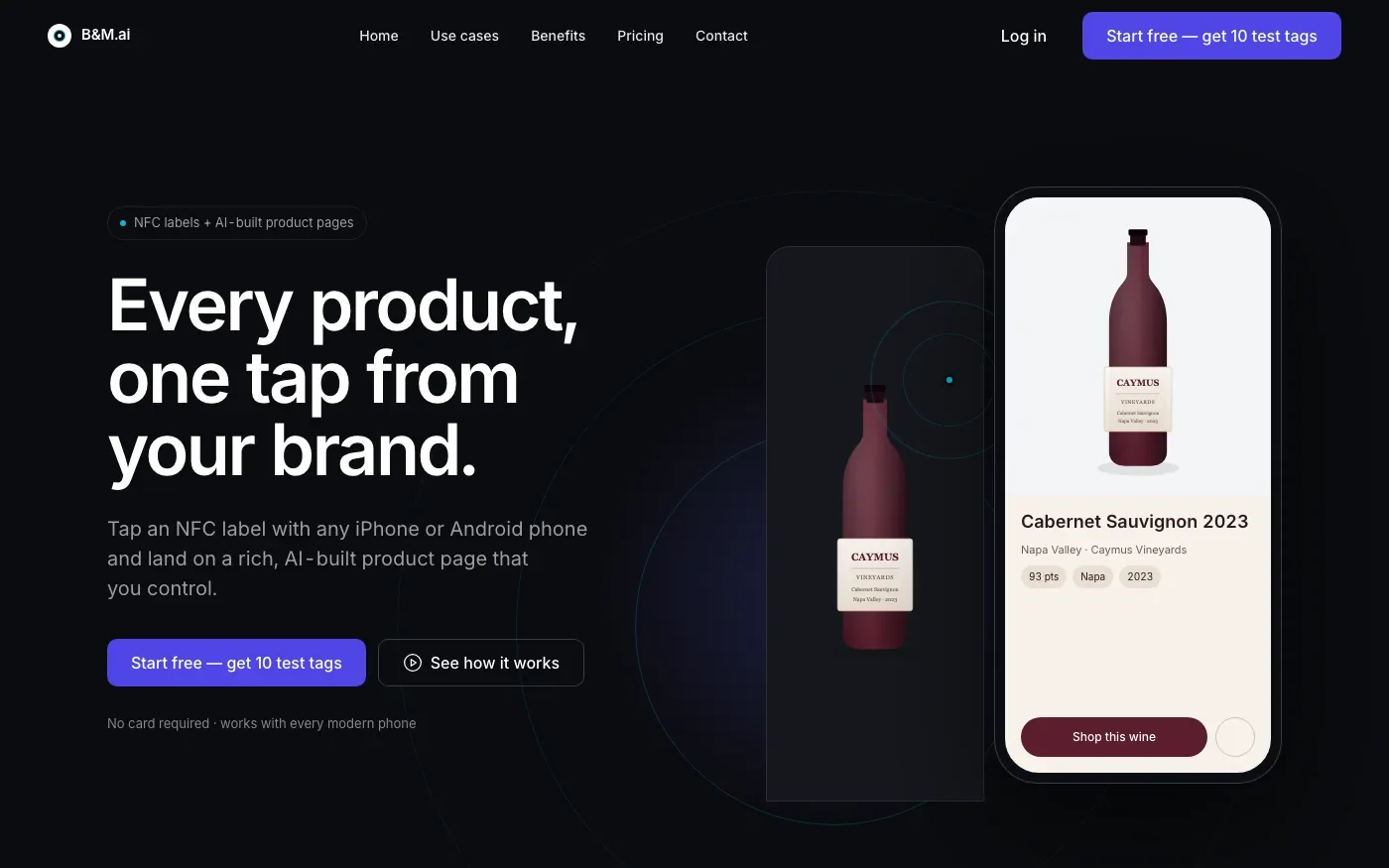 B&M.ai product page opened from an NFC label