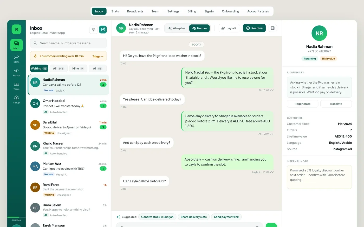 Replify team inbox on desktop