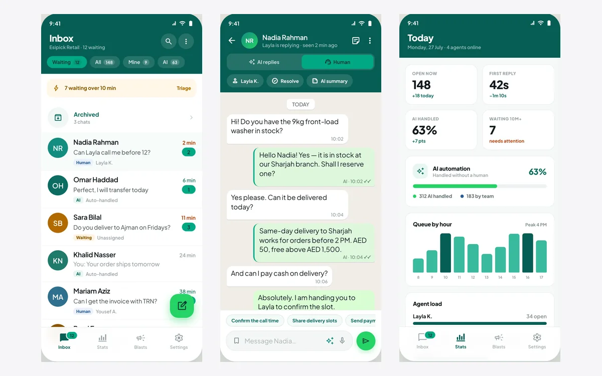 Replify mobile app inbox, chat and dashboard